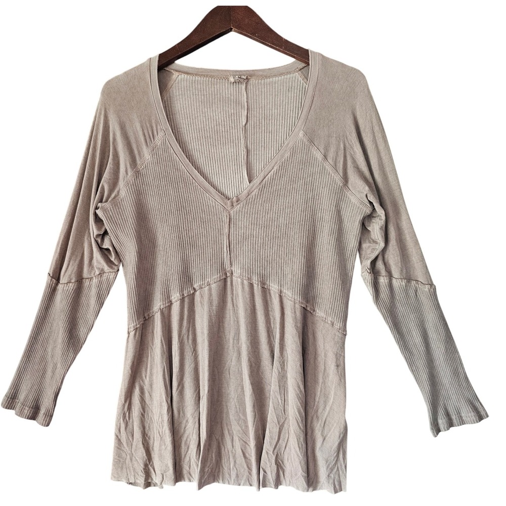Womens Long Sleeve V Neck Ribbed Top‎ Flowy Tunic Blouse